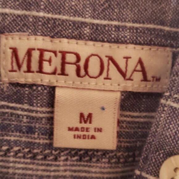 Merona Womens Blue Long Sleeve Cotton Striped Textured Print Tunic Medium - Picture 2 of 6